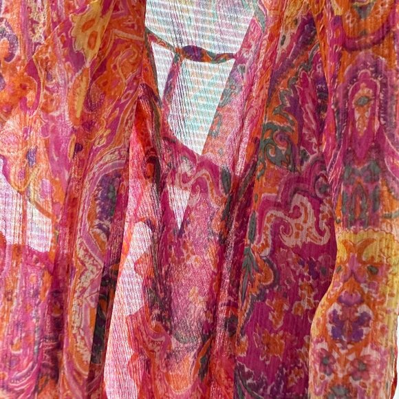 LRL Ralph Lauren Silk Chiffon Sheer Paisley Blouse Top Size M Petite Multicolor - Picture 8 of 12